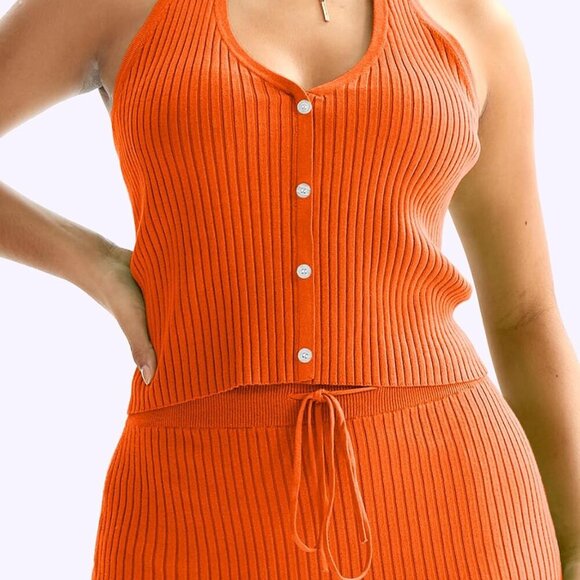 Womens 2 Piece Outfit Rayon Blend Summer Skirt Set Halter Top Midi Dress - Picture 6 of 6